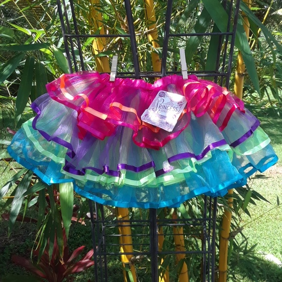 Tutu Skirt Tulle Ribbon Bright Rainbow Colors Prin - Picture 2 of 6